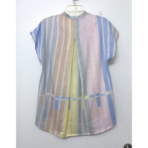 Akris Pastel Stripe Bars Print Zip Top Blouse Cotton Variazioni Colorblock 4 - Picture 7 of 12